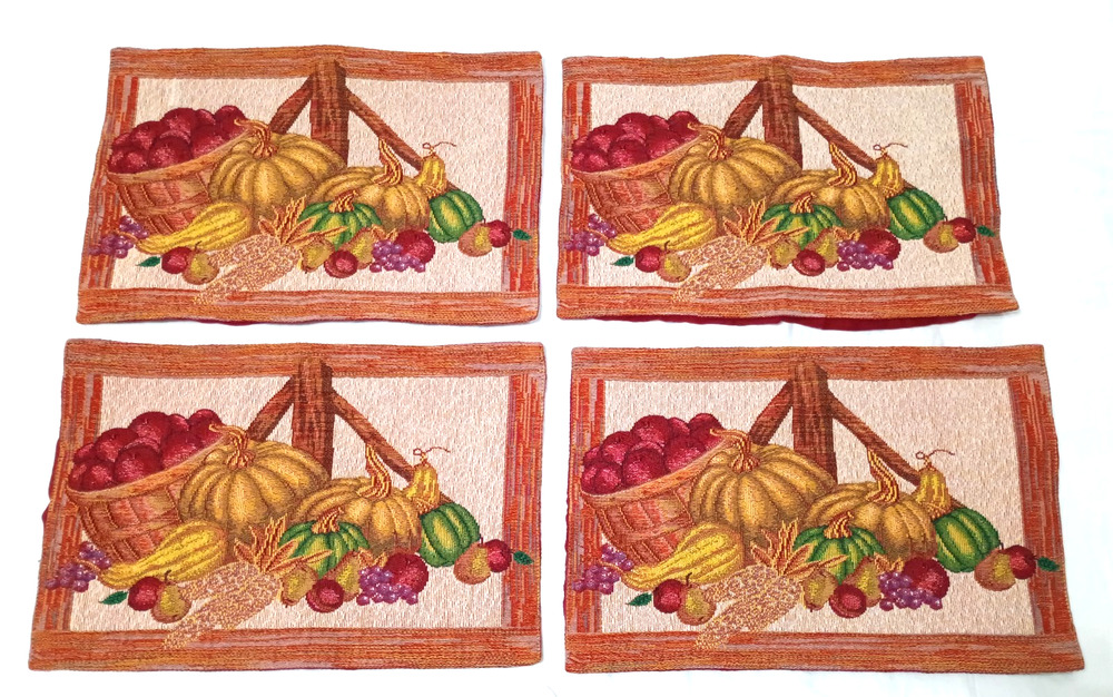 4 Pumpkin Apple Fall Autumn Thanksgiving Tapestry Placemats 18x12 Set